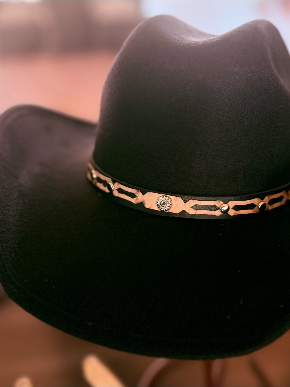 Black Western Felt Hat with Decorative Leather Band